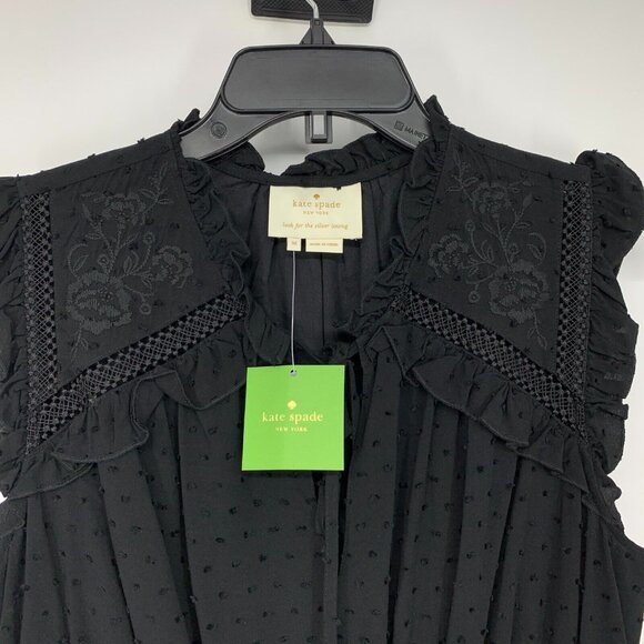 Kate Spade Dress Black Swiss Dot Sleeveless Midi Tie Neck NWT - Picture 6 of 12